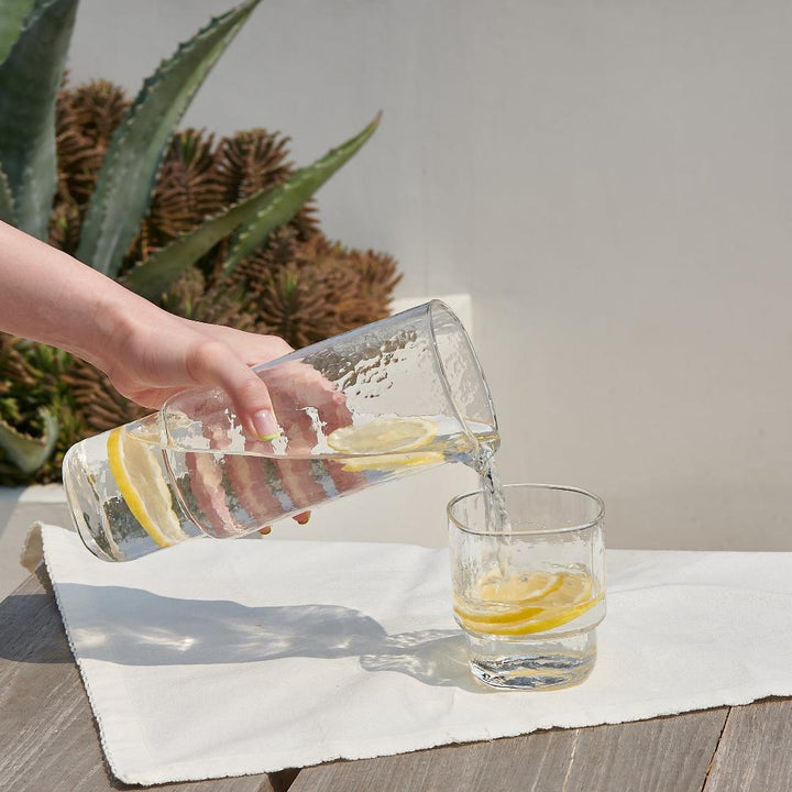 Clear glass carafe and matching drinking glass set