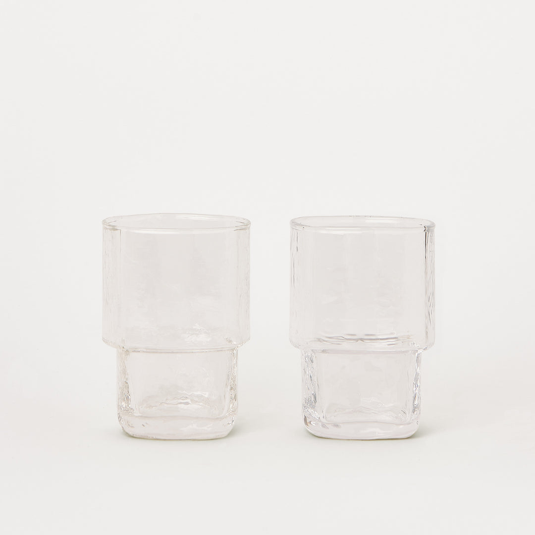 Set of 2 tall handmade drinking glasses clear 