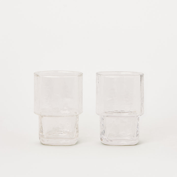 Set of 2 tall handmade drinking glasses clear 