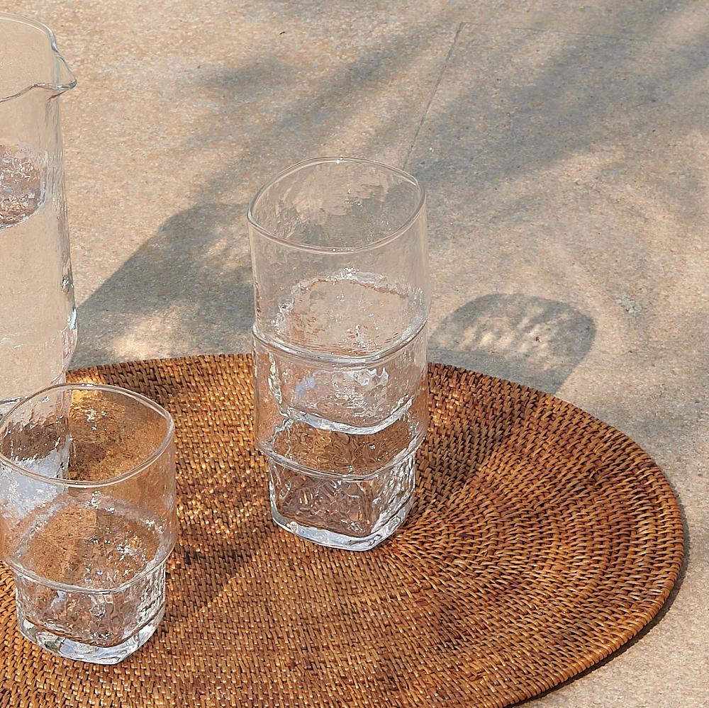 Tall slim stackable drinking glasses clear