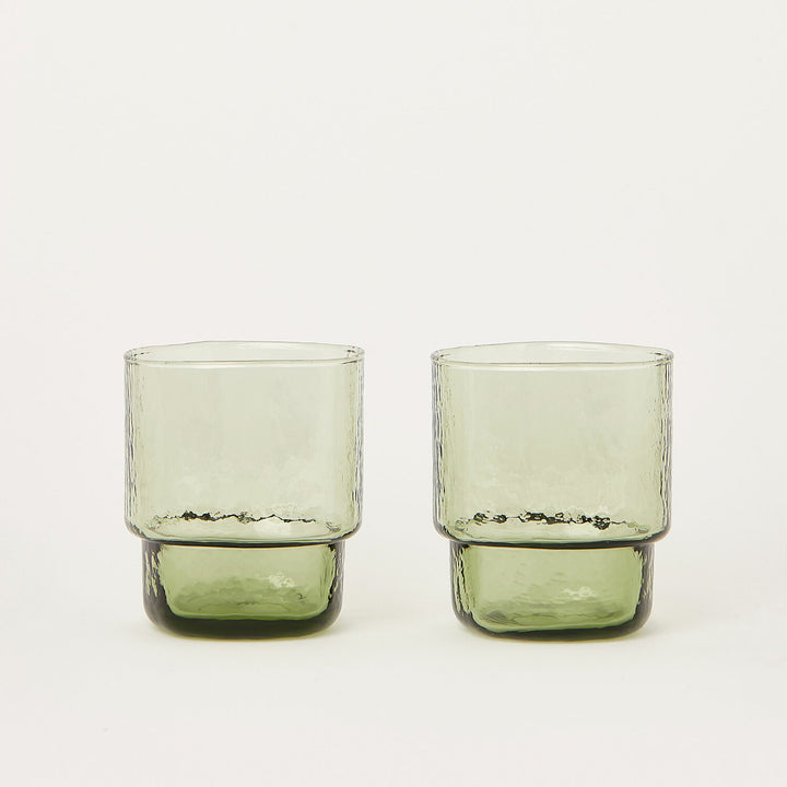 Set of 2 handmade coloured drinking glasses olive green