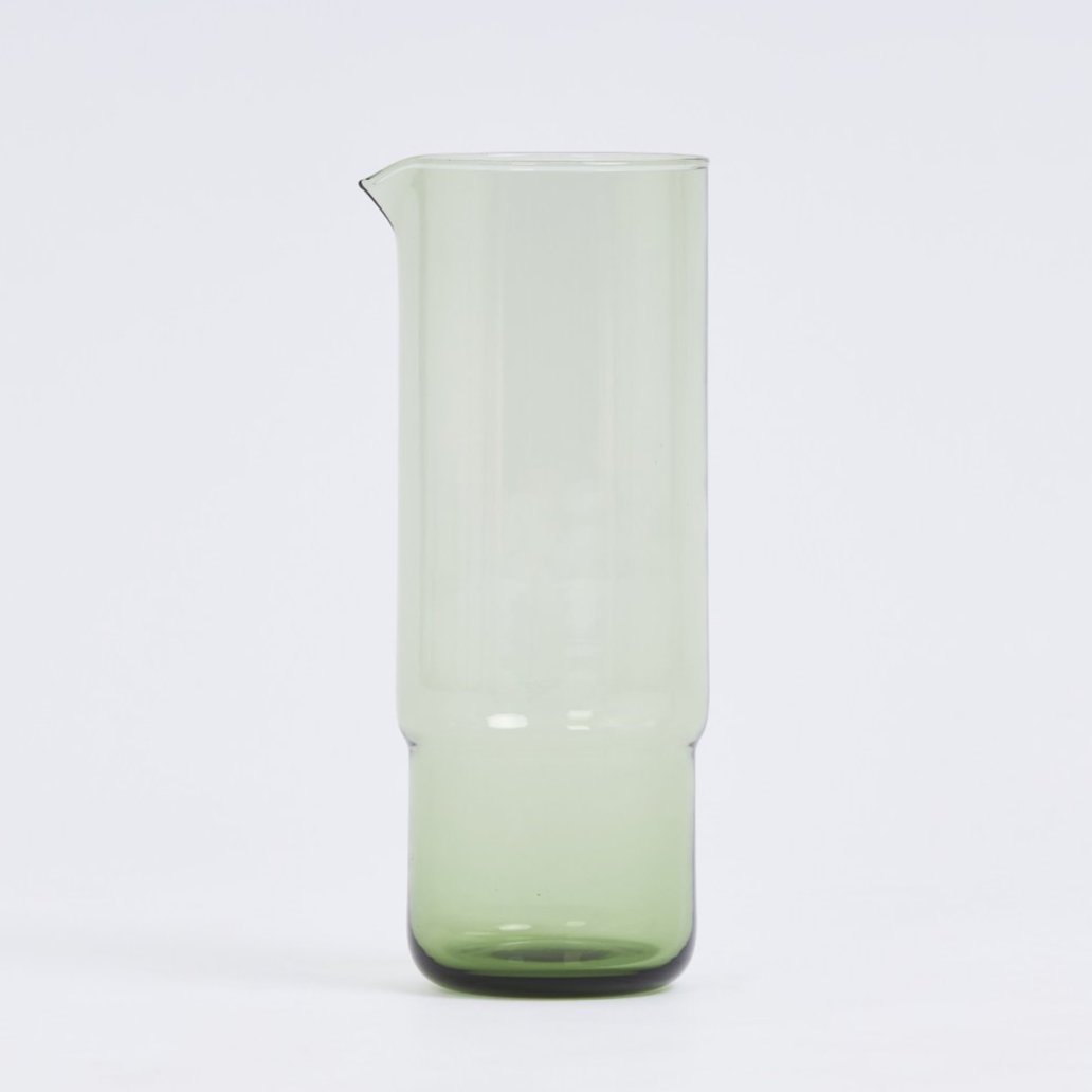 Cylindrical minimalistic glass carafe olive green