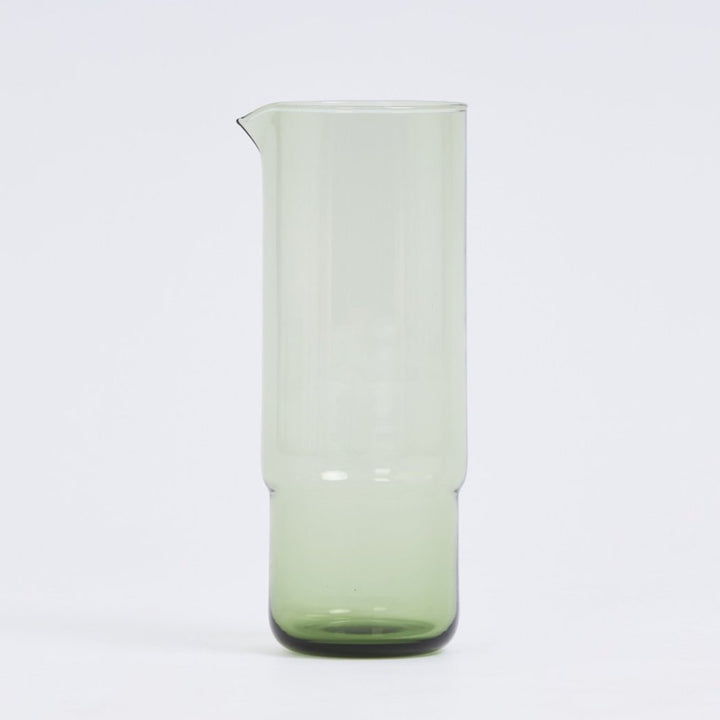 Cylindrical minimalistic glass carafe olive green