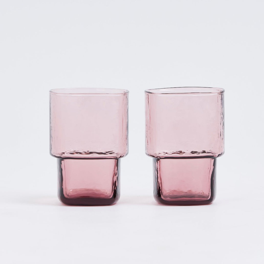 2 slim stackable handamde drinking glasses in pastel pink