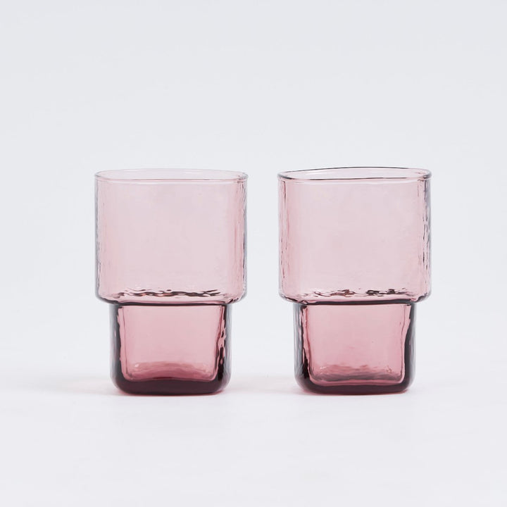 2 slim stackable handamde drinking glasses in pastel pink