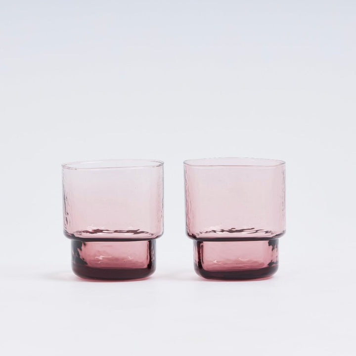 Set of 2 handmade pink angular stackable glasses