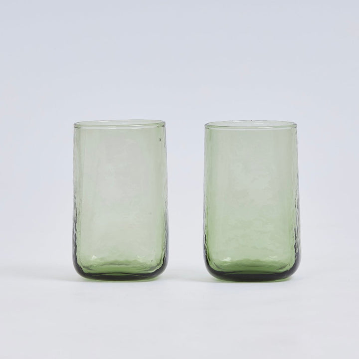 Set of 2 olive green textured drinking glasses