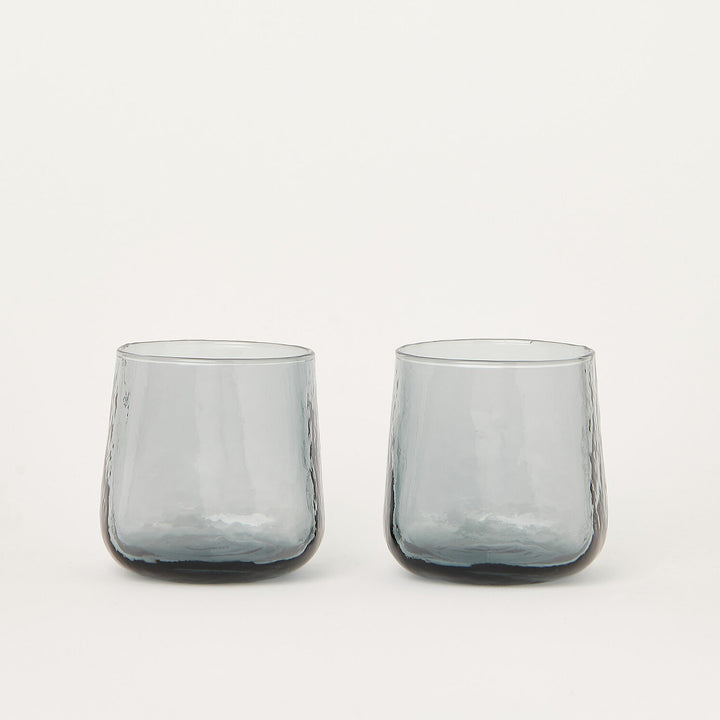 Set of 2 uniquely shaped drinking glasses smoke grey